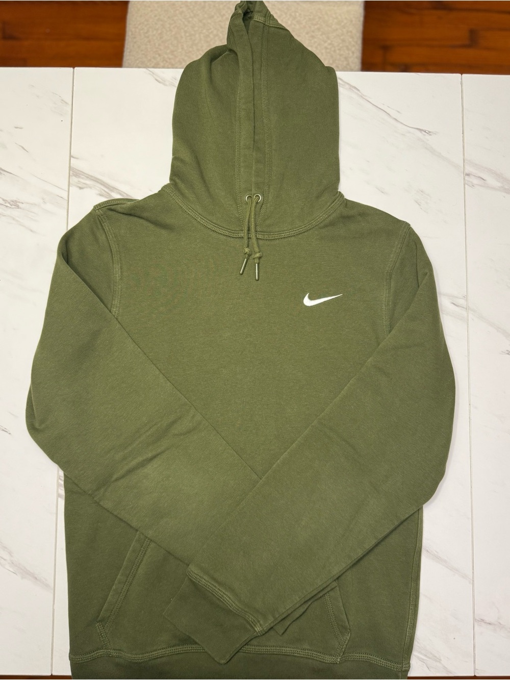 Nike Men's Olive Green Hoodie with White Swoosh